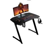 Baroni Home 100 x 60 x 73 cm Bureau Gamer pour Ordinateur avec Porte Verre et Crochet pour Casque, Table de Jeu pour PC Ergonomique en MDF et Acier, Bureau Support pour Moniteur