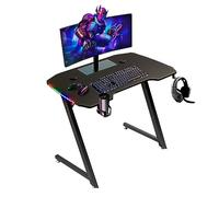 Baroni Home 100x60 x73 cm Bureau Gamer avec LED Multicolores, Table pour Ordinateur avec Porte Verre et Crochet pour Casque, Table Jeu pour PC Ergonomique en MDF et Acier, Bureau Support Moniteur