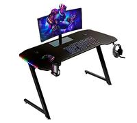 Baroni Home 140x60x73 cm Bureau Gamer avec LED Multicolores, Table pour Ordinateur avec Porte Verre et Crochet pour Casque, Table Jeu pour PC Ergonomique en MDF et Acier, Bureau Support Moniteur