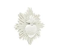 Baroni Home Ancienne note avec rayons en résine Blanc Décoration murale avec crochet, Cœur Sacré décoratif pour la maison, peint à la main, 14 x 14 x 2,5 cm