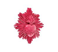 Baroni Home Ancienne note avec rayons en résine Rouge Décoration murale avec crochet, cœur sacré décoratif pour la maison, peint à la main 14 x 14 x 2,5 cm