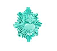 Baroni Home Ancienne Note avec Rayons en Résine Turquoise Décoration Murale avec Crochet, Coeur Sacré Décoratif pour la Maison, Peint à la Main 14 x 14 x 2,5 cm