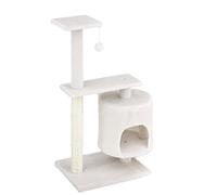 Baroni Home Arbre à Chat en Bois avec Cordes Sisal, Arbre à Griffoir avec Deux Balançoires et Une Niche en Bas, Griffoir pour Chats Adultes, 40x30x78 cm, Crème