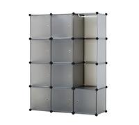 Baroni Home Armoire de Rangement Modulable 12 Compartiments, Meuble de Chambre Modulaire, Penderie en Plastique d’entrée économise de l’Espace, Organisateur à Cubes avec Portes, Gris