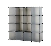 Baroni Home Armoire de Rangement Modulable 16 Compartiments, Meuble de Chambre Modulaire, Penderie en Plastique d’Entrée Économise de l’Espace, Organisateur à Cubes avec Portes, Gris