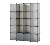 Baroni Home Armoire de Rangement Modulable 20 Compartiments, Meuble de Chambre Modulaire, Penderie en Plastique d’entrée économise de l’Espace, Organisateur à Cubes avec Portes, Gris