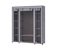Baroni Home Armoire en tissu pliable, peu encombrante, avec structure en fer, pour chambre à coucher, placard, gris (armoire - 12 compartiments)