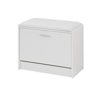 Baroni Home Casier à Chaussures Slim Peu Encombrant en Bois Melaminé, 1 Portes à Rabat et Double Profondeur Capacité 6 Paires, Meuble à Chaussures pour l'entrée, Coffre avec siège, Blanc, 30x63x45 cm
