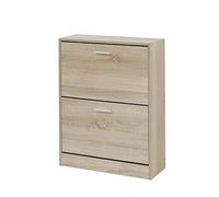 Baroni Home Casier à Chaussures Slim Peu Encombrant en Bois Mélaminé, 2 Portes à Rabat et Double Profondeur Capacité 12 Paires, Meuble à Chaussures pour l'Entrée de la Maison, Rouvre, 24x63x81 cm