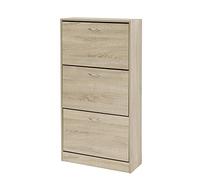 Baroni Home Casier à Chaussures Slim Peu Encombrant en Bois Mélaminé, 3 Portes à Rabat et Double Profondeur Capacité 18 Paires, Meuble à Chaussures pour l'Entrée de la Maison, Rouvre, 24x63x120 cm