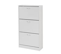 Baroni Home Casier à Chaussures Slim Peu Encombrant en Bois Mélaminé, 3 Portes à Rabat et Double Profondeur Capacité 18 Paires, Meuble à Chaussures pour l'Entrée de la Maison, Blanc, 24x63x120 cm