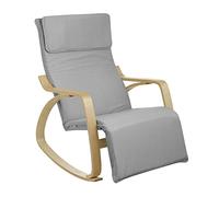 Baroni Home Chaise à Bascule d’Intérieur avec Accoudoirs en Bois, Fauteuil à Bascule Ergonomique de Salon et Chambre en Tissu avec Appuie-Tête et Repose-Pieds Réglable en 5 Hauteurs, 67x82x98 cm, Gris