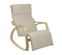 Baroni Home Chaise à Bascule de Salon avec Accoudoirs en Bois, Fauteuil à Bascule Ergonomique de Chambre en Tissu avec Appuie-Tête et Repose-Pieds Réglable en 5 Hauteurs, 67x82x98 cm, Beige