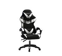 Baroni Home Chaise de jeu avec dossier ergonomique inclinable et hauteur réglable, chaise de bureau avec support lombaire, appuie-tête rembourré, 50 x 62 x 110 - 120 cm, noir et blanc