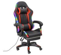 Baroni Home Chaise Gaming Ergonomique avec Coussin Lombaire, Lumières LED Réglables et Repose-Pieds Extensible, Chaise de Bureau avec Dossier Inclinable et Hauteur Réglable, Rouge, 68x66x125-133 cm