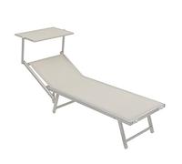 Baroni Home Chaise Longe Bain de Soleil, Lit du Soleil Pliable, Transat d’Extérieur avec Pare Soleil, Chaise Longe Bain de Soleil de Jardin Structure en Fer Ajustable, 90x181x59 cm, Blanc, 1 Pièce