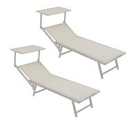 Baroni Home Chaise Longe Bain de Soleil, Lit du Soleil Pliable, Transat d’Extérieur avec Pare Soleil, Chaise Longe Bain de Soleil de Jardin Structure en Fer Ajustable, 90x181x59 cm, Blanc, 2 Pièces