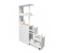 Baroni Home Colonne de Salle de Bain Gain de Place, Meuble Haut avec Étagères Ouvertes et Tiroirs, Multifonction, Colonne pour Cuisine et Chambre, 30x30x180 cm (3 Étagèrs 2 Tiroirs Blanche)