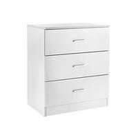 Baroni Home Commode Chambre en Mélaminé 3 Tiroirs, Meuble de Rangement Chambre à Coucher ou Salon, Commode Blanche 60x40x70 cm