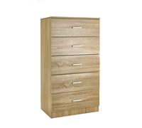 Baroni Home Commode Chambre en Mélaminé 5 Tiroirs, Meuble de Rangement Chambre à Coucher ou Salon, Commode en Bois, 60x40x110 cm