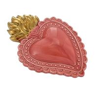 Baroni Home Cœur Sacré Ex-Voto en Céramique Peinte à la Main avec Flamme, Art Sacré Traditionnel, Décoration Murale pour la Maison, Grand Corail, 21x14 cm