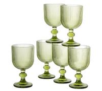 Baroni Home Ensemble de 6 Verres à Pied en Verre Colorés et Décorés de Rayures en Relief 20 CL, Verres Élégants Lavables au Lave-vaisselle, 8x8x14,5 cm, Vert