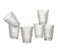 Baroni Home Ensemble de 6 Verres en Verre Décorés avec Finitions en Relief 30 CL, Verres Élégants Lavables au Lave-vaisselle, 8x8x10 cm, Losanges