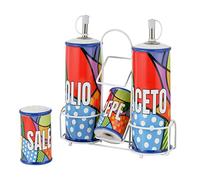 Baroni Home Ensemble de Table pour Vinaigre Huile Poivre et Sel, Set de Cuisine pour Huile, Sel, Poivre et Vinaigre, Ligne Pop, 21x8x22 cm