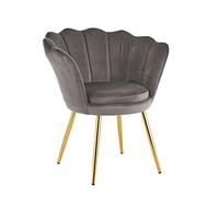 Baroni Home Fauteuil en Velours ave Dossier à Coquillage Rembourré, Chaise avec Pieds en Or, Fauteuil Relax de Salon, de Chambre, Fauteuil de Cuisine et Salle à Manger, 69x71x84 cm, Gris