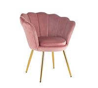 Baroni Home Fauteuil en Velours ave Dossier à Coquillage Rembourré, Chaise avec Pieds en Or, Fauteuil Relax de Salon, de Chambre, Fauteuil de Cuisine et Salle à Manger, 69x71x84 cm, Rose Poudré
