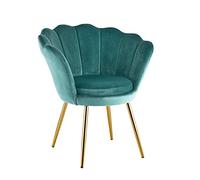 Baroni Home Fauteuil en Velours Dossier à Coquillage Rembourré, Chaise avec Pieds en Or, Fauteuil Relax de Salon, de Chambre, Fauteuil de Cuisine et Salle à Manger, 69x71x84 cm, Bleu Pétrole