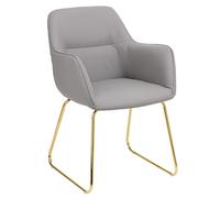 Baroni Home Fauteuil Moderne Ergonomique avec Accoudoirs et Revêtement en Simili Cuir et Pieds en Acier Doré, Assise de Salon, Chambre à Coucher, Coin Lecture, Gris, 55x84x47 cm