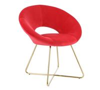 Baroni Home Fauteuil Rembourré Circulaire en Velours et Jambes Dorèes en Fer, Petit Fauteuil de Bureau, de Cuisine, Chaise de Salle à Manger Confortable et Ergonomique, Rouge, 71x59x84 cm