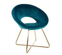 Baroni Home Fauteuil Rembourré Circulaire en Velours et Jambes Dorèes en fer, Petit Fauteuil de Bureau, de Cuisine, Chaise de Salle à Manger Confortable et Ergonomique, Bleu Pétrole, 71x59x84 cm