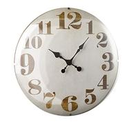 Baroni Home Horologe Murale Rond en Bois et Cadran Lenticulaire Base Blanc, Style Vintage en PVC, Montre Murale Silencieux de Salon, de Cuisine, de Chambre, 51x51 cm