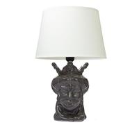 Baroni Home Lampe de table en céramique, lampe avec abat-jour en toile blanche - design élégant, lampe à fil 120 cm, prise E27, décoration pour la maison (Tête de Maure Roi Gris)