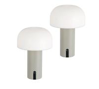 Baroni Home Lampe LED Sans Fil, Design Champignon, Variateur Tactile, Rechargeable USB-C, Lumière Chaude 3000K, Étanche pour Intérieur et Extérieur, Métal Laqué, h22 cm (Gris tourterelle, 2 pièces)