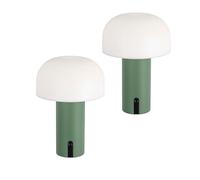 Baroni Home Lampe LED Sans Fil, Design Champignon, Variateur Tactile, Rechargeable USB-C, Lumière Chaude 3000K, Étanche pour Intérieur et Extérieur, Métal Laqué, h22 cm (Verte, 2 pièces)