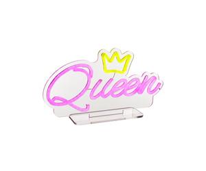 Baroni Home Lampe Queen, Lampe LED Décorative Effet Néon avec Inscription Queen, Lampe de Table Rose avec Câble USB 1,8 m, Parfaite pour Salon, Chambre d’Enfant et Ambiance, 35x8x19 cm