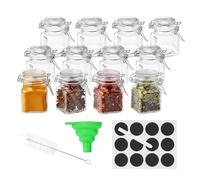 Baroni Home Lot de 12 bocaux à épices en verre de 100 ml, récipients à épices, étiquettes ardoise, marqueur, entonnoir et brosse, organiseur de cuisine, 5 x 5 x 8 cm