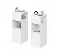 Baroni Home, Lot de 2 Tables de Chevet Modernes avec tiroir et 2 étagères, Compartiment supérieur Ouvert des Deux côtés, Tables de Chevet Gain de Place en MDF, 25x30x66 cm (Blanc)