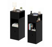Baroni Home, Lot de 2 Tables de Chevet Modernes avec tiroir et 2 étagères, Compartiment supérieur Ouvert des Deux côtés, Tables de Chevet Gain de Place en MDF, 25x30x66 cm (Noir)