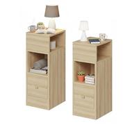 Baroni Home, Lot de 2 Tables de Chevet Modernes avec tiroir et 2 étagères, Compartiment supérieur Ouvert des Deux côtés, Tables de Chevet Gain de Place en MDF, 25x30x66 cm (Naturel)