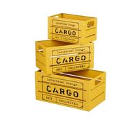 Baroni Home Lot de 3 cassettes vintage fruits et légumes, caisses en métal, style industriel, boîtes polyvalentes empilables, paniers de rangement rectangulaires jaunes 37 x 21 x 18 cm