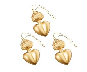 Baroni Home Lot de 3 Pendentifs Sacré-Cœur avec Flamme Ancienne Votes en Résine, Pendentifs Décoratif Or, Décoration de Noël ou Décoration à Suspendre, Idée Cadeau Original 5 x 9 x 1 cm