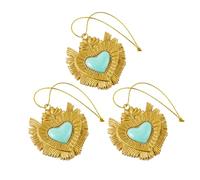 Baroni Home Lot de 3 Pendentifs Sacré-Cœur Ex Votes en Résine Or et Turquoise, Pendentifs Décoratif, Décoration de Noël ou Décoration à Suspendre, Idée Cadeau Originale 5x5x1cm