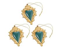 Baroni Home Lot de 3 Pendentifs Sacré-Cœur Ex Votes en Résine, Pendentif Décoratif Vert Pétrole et Or, Décoration de Noël ou Décoration à Suspendre, Idée Cadeau Original 7 x 10 x 1 cm