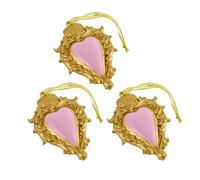 Baroni Home Lot de 3 Pendentifs Sacré-Cœur Ex Votes en Résine, Pendentifs Décoratif Rose, Décoration de Noël ou Décoration à Suspendre, Idée Cadeau Original 7x10x1cm