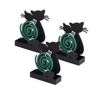 Baroni Home Lot de 3 Support Spirale Anti-Moustiques en Métal Porte-Encens, Porte-Zampiron en Métal pour Intérieur et Extérieur, Porte-Anti-Moustiques, Chat Noir, 16x5x18 cm