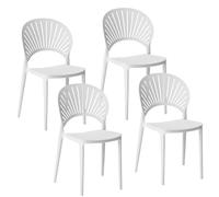 Baroni Home Lot de 4 chaises empilables en plastique, sans montage, faciles à nettoyer, avec patins antidérapants, pour cuisine, salon, salle à manger, 37 x 38 x 77 cm (blanc grand dossier)